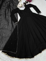 Black georgette plain heavy flair party wear gown - Image 4