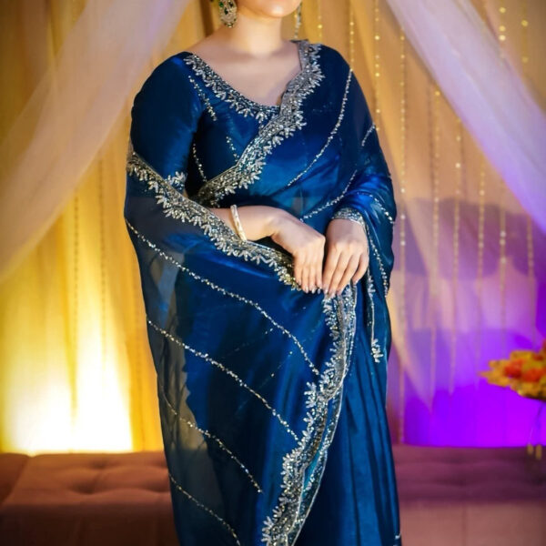 ✨ Georgette Embroidery Sharee with Blouse Piece ✨