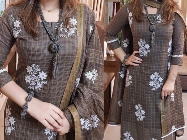 🌸 আনস্টিজ আফসান স্ক্রিন প্রিন্ট থ্রি-পিস 🌸