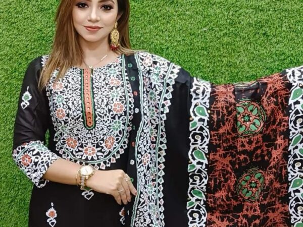 🌸 আনস্টিজ স্ক্রিন প্রিন্ট থ্রি-পিস 🌸