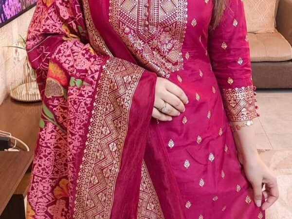 🌸 আনস্টিচ স্ক্রিন প্রিন্ট থ্রি-পিস 🌸